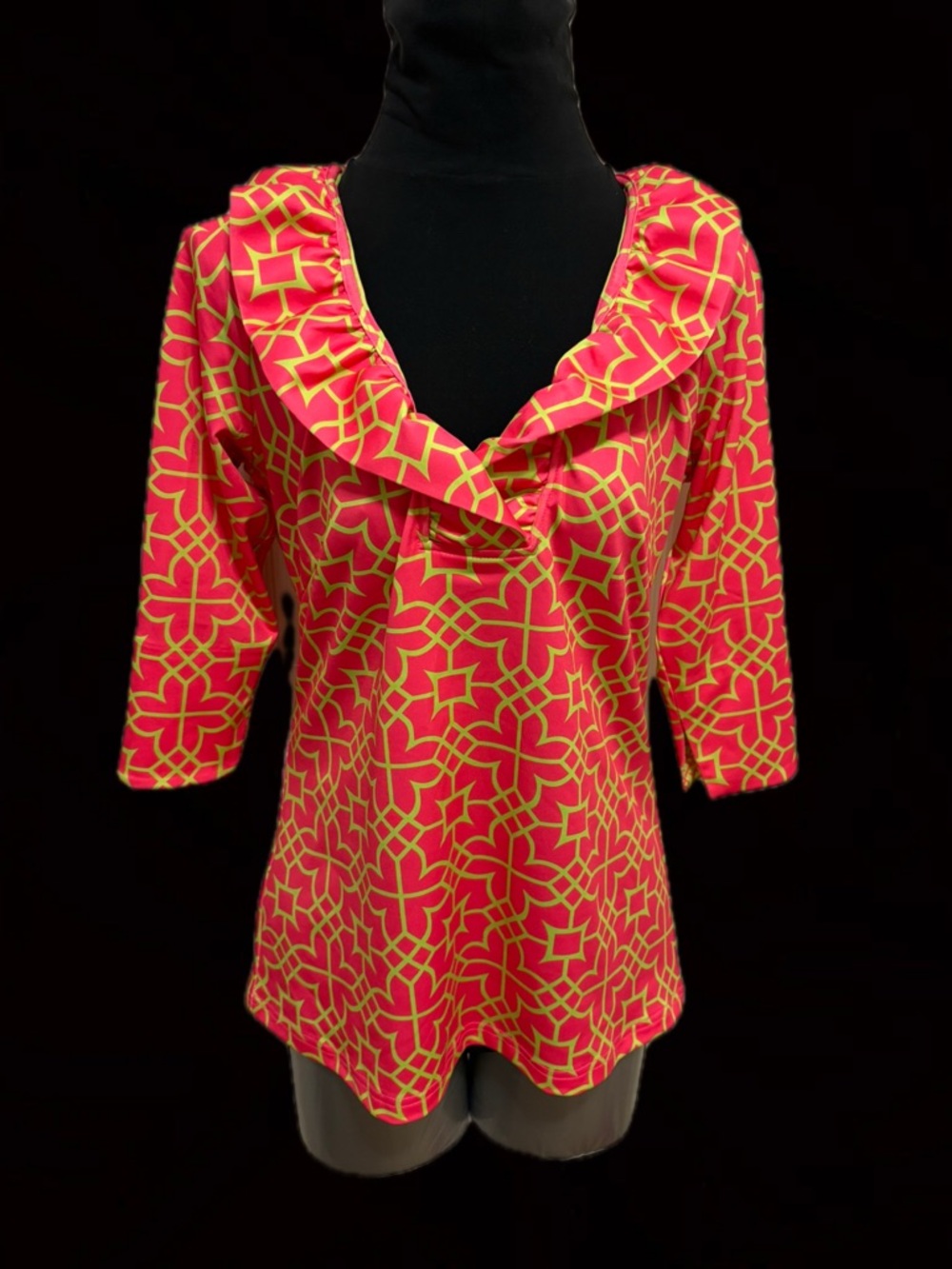 Gretchen Scott Designs Pink and Yellow Geometric Ruffle-Neck Tunic